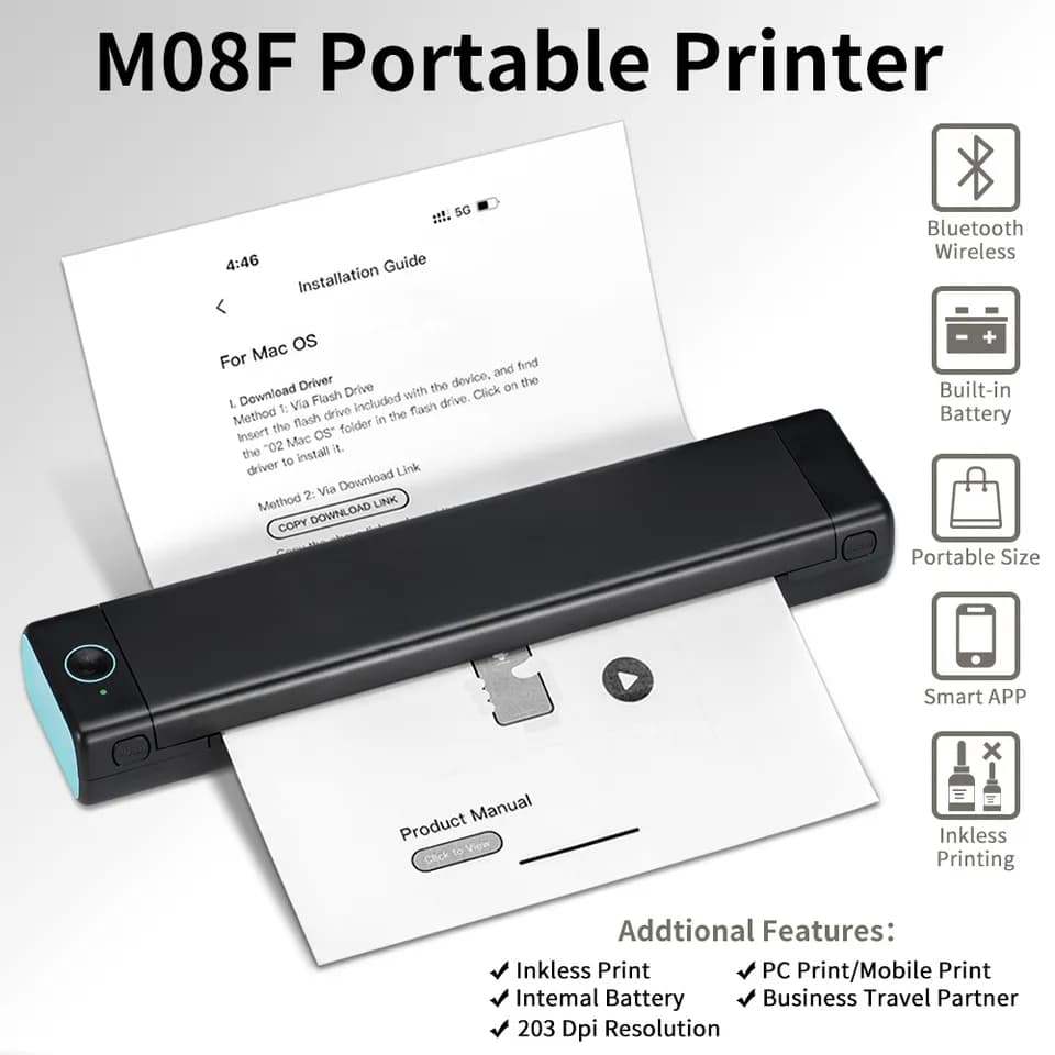 M08F portable wireless A4 ‏Thermal Printer ‎- طابعة ‏متنقلة