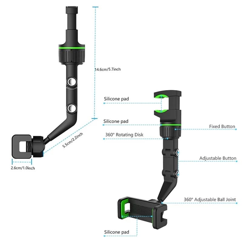 Car Mirror Phone Mount (Black) ‎- حامل الموبايل للسيارة image 3