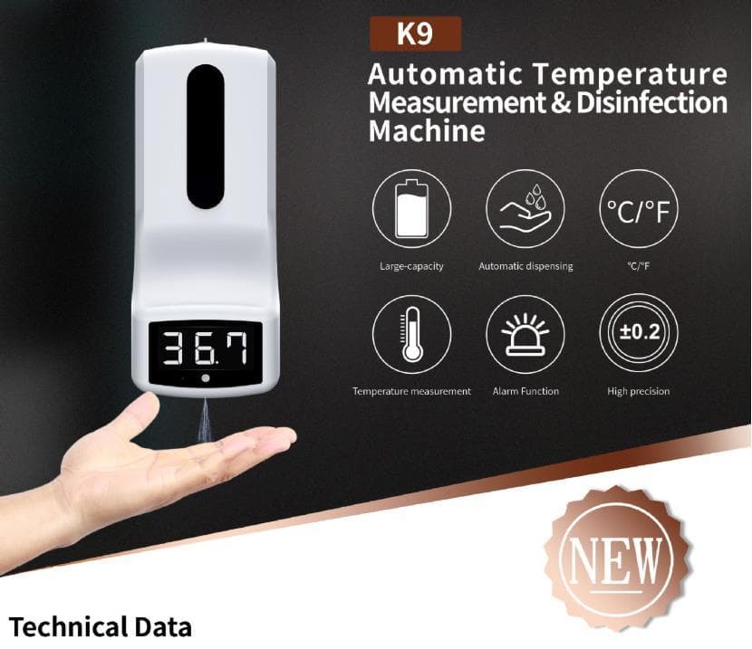 Sanitizer and Thermometer Device with free stand
