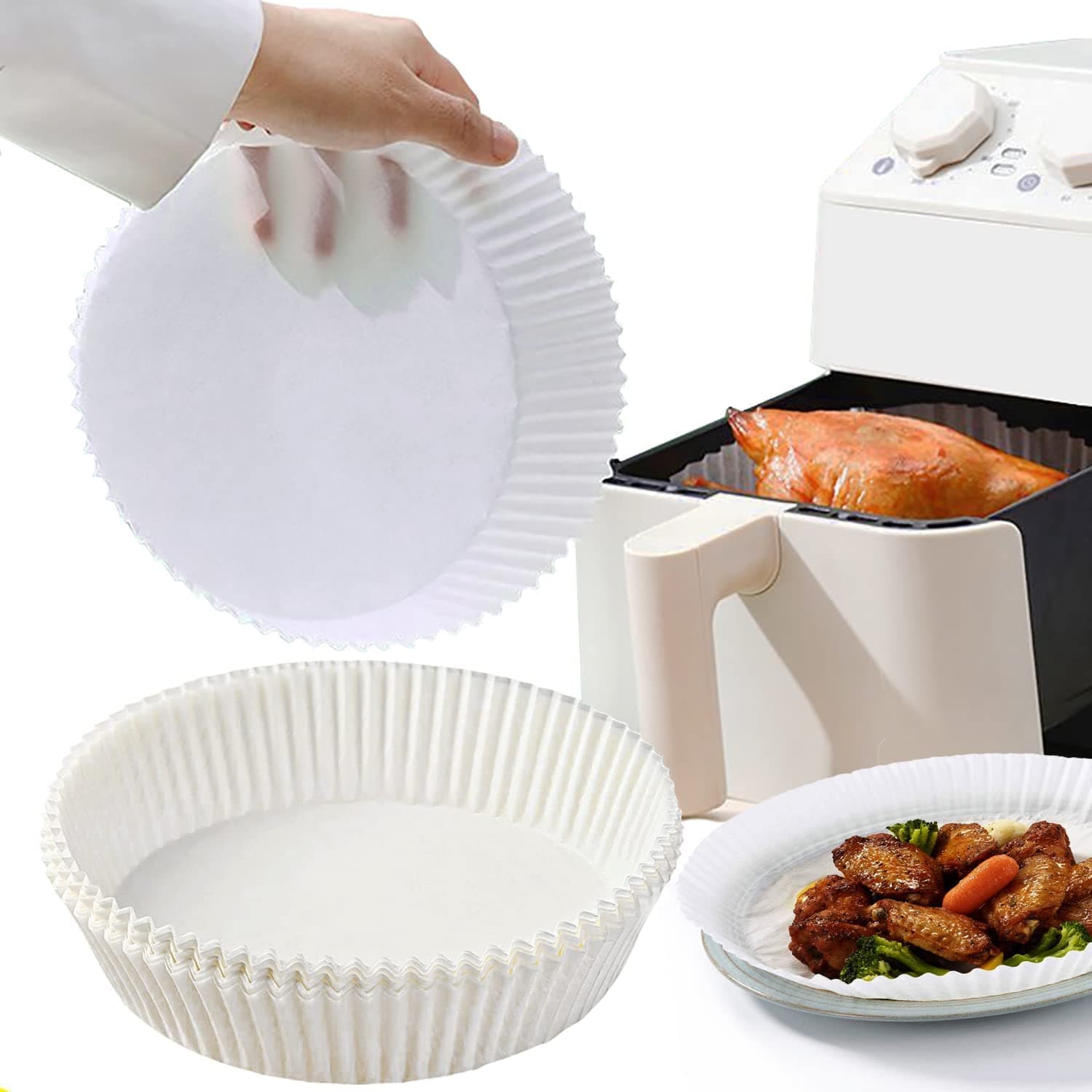 White Airfryer Liners ‎100pcs ‎- صحون ‏الاير ‏فراير ‏
