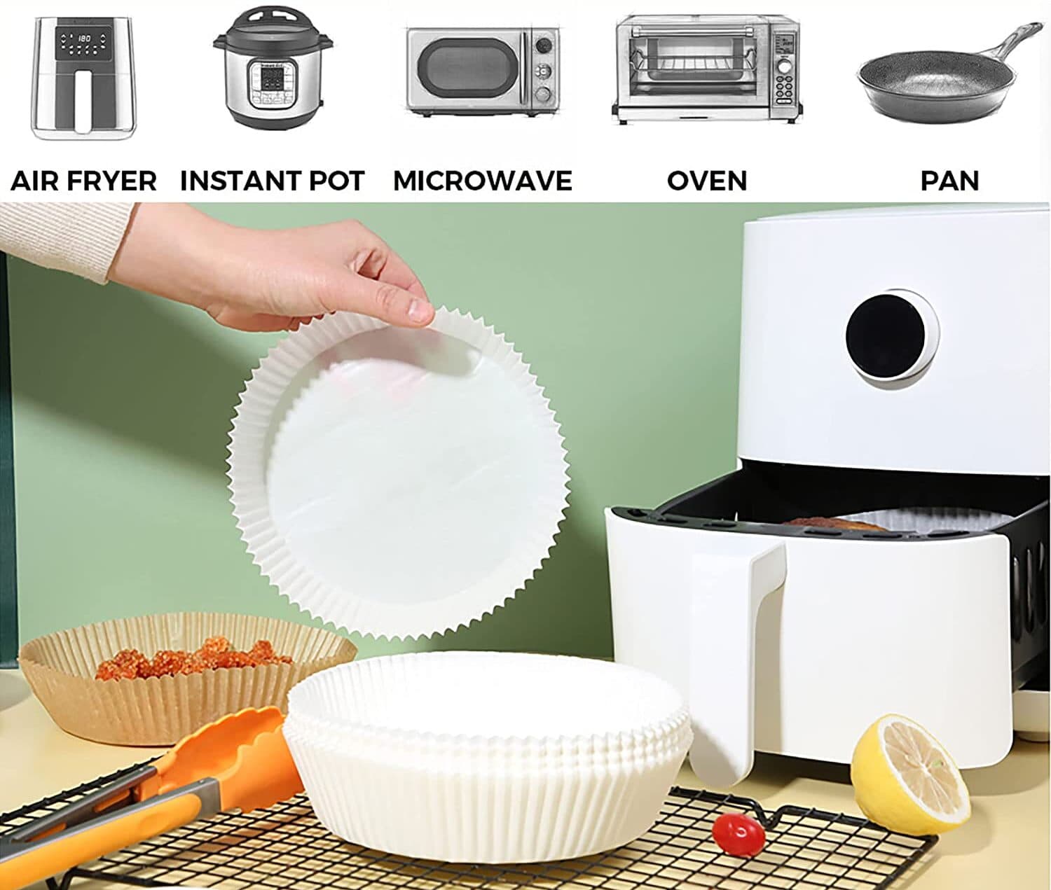 White Airfryer Liners ‎100pcs ‎- صحون ‏الاير ‏فراير ‏ image 5