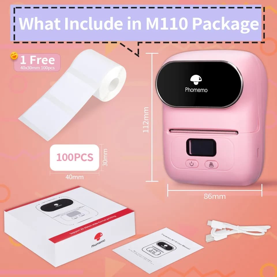 Portable Business Thermal stickers Printer  ‎M110- الطابعة ‏الفورية image 4