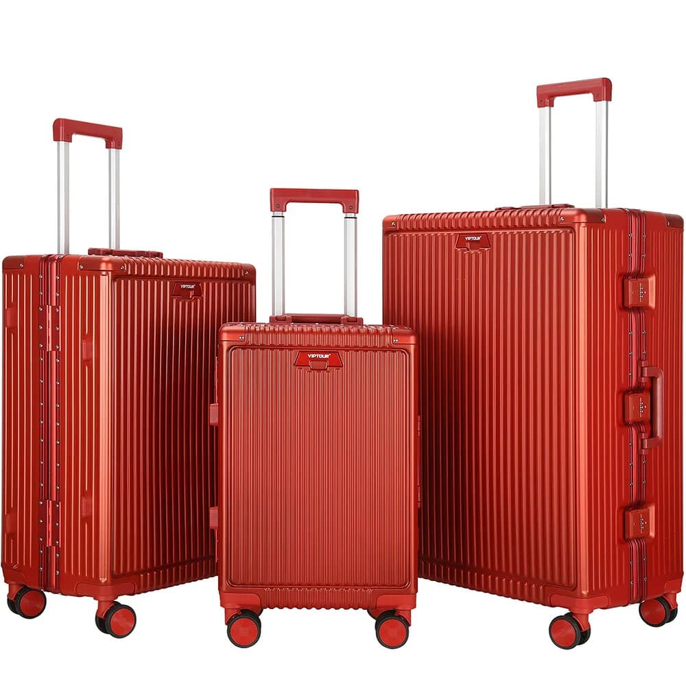 Viptour 3 Pcs PC Hard Side Luggage Trolley Set With Cup Holder Wine