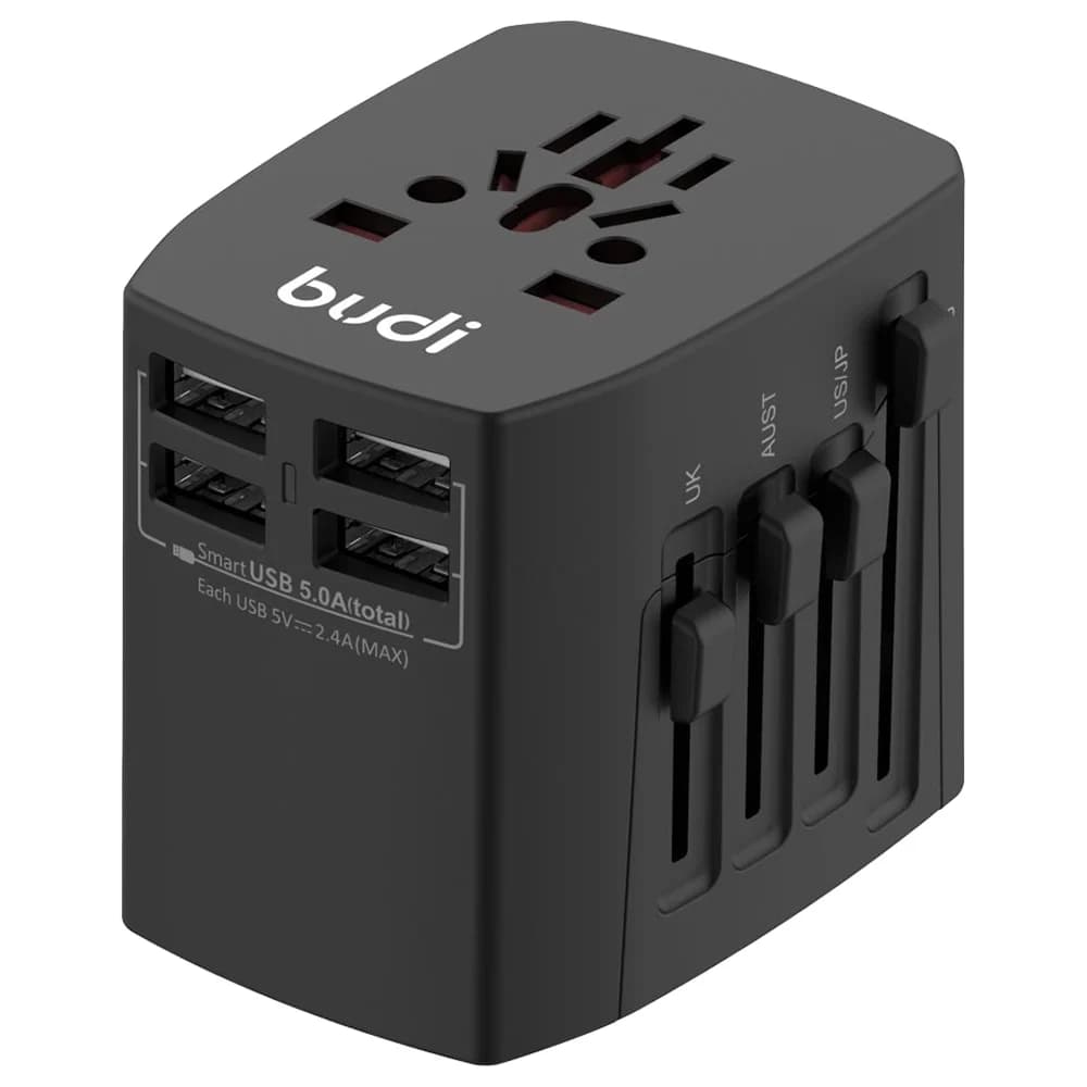 Budi 4 USB-A Travel Adapter Black