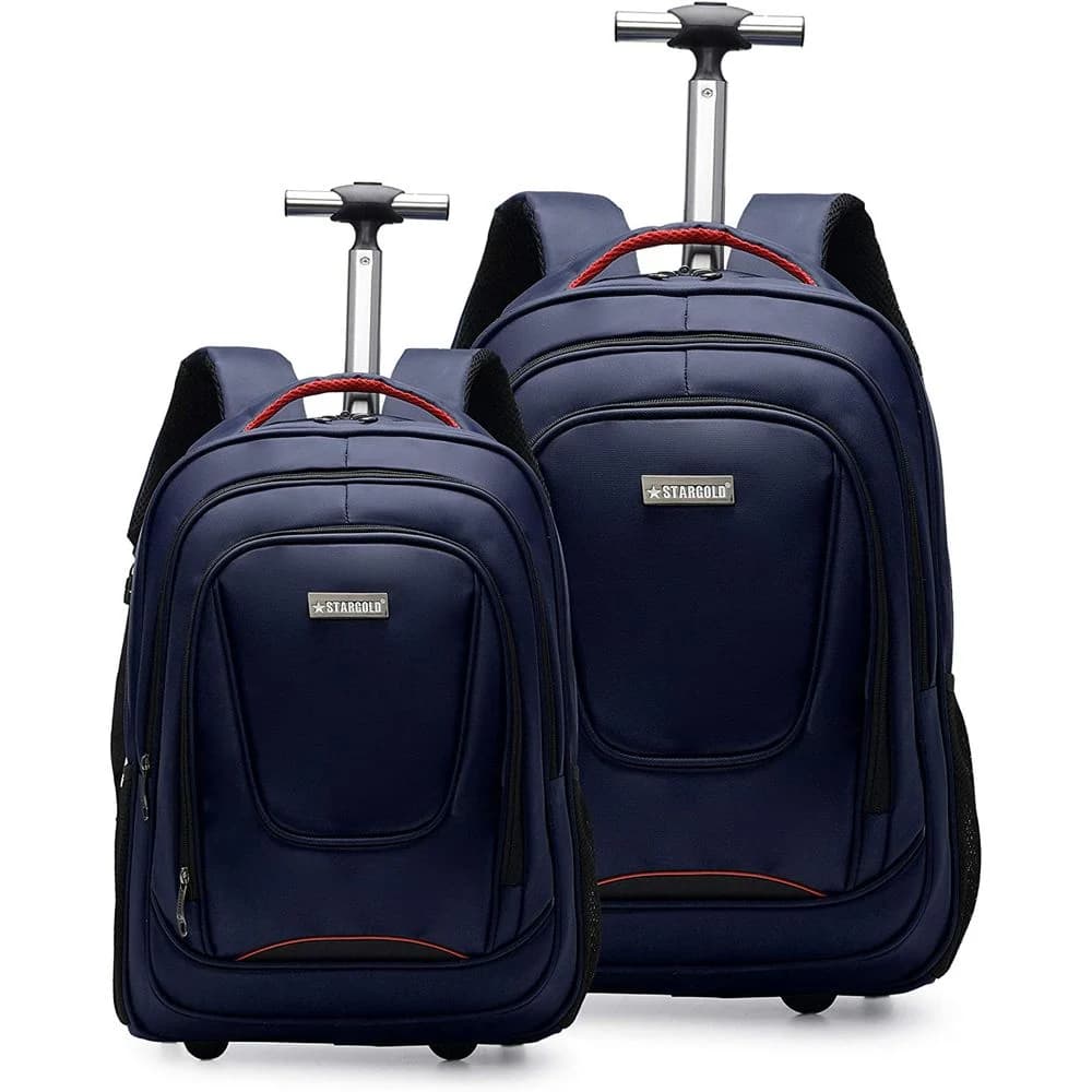 Stargold Set of 2 Unisex Water Resistant Rolling Trolley Backpack with Adjustable Strap for School, College, Office, Business and Travel, Navy Blue – 18 Inches and 21 Inches
