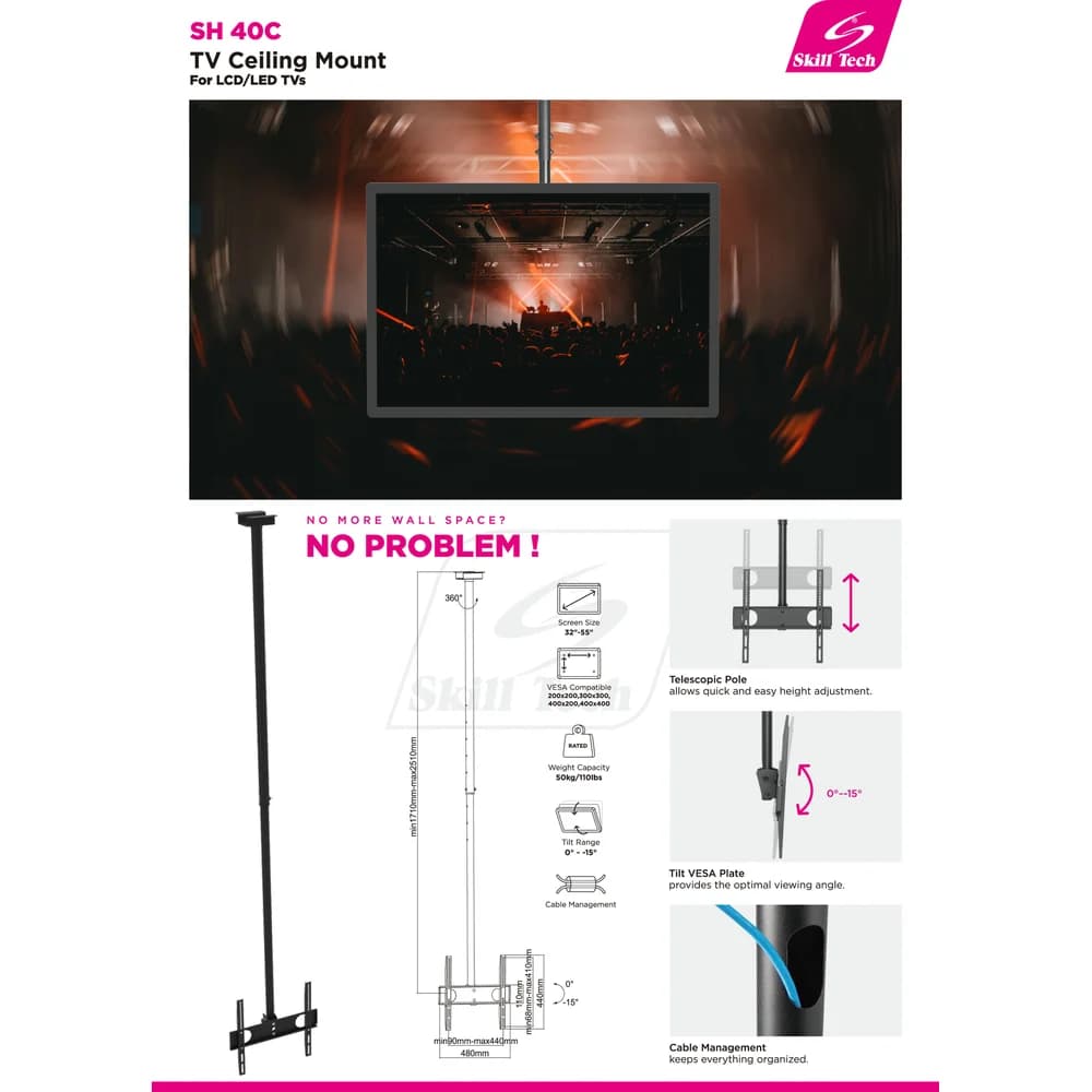 Skill Tech Ceiling TV Mount For 26-75inch SH40C