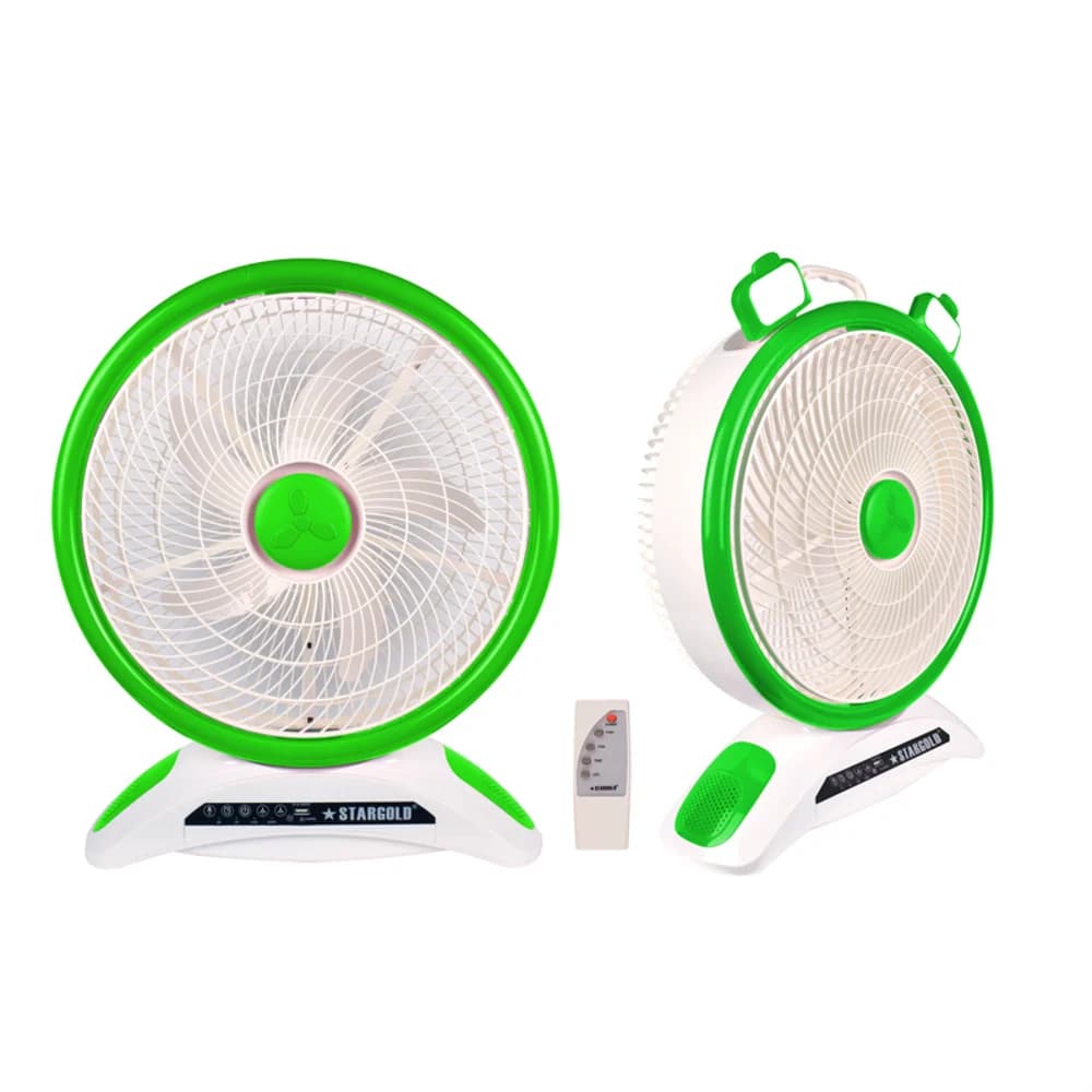 Stargold 14 Rechargeable Table Fan With Remote Control And Smd Led Light, 3 Speed 40w Copper Motor, Portable Desk Fan For Home Office Bedroom, Sg-4048 Green