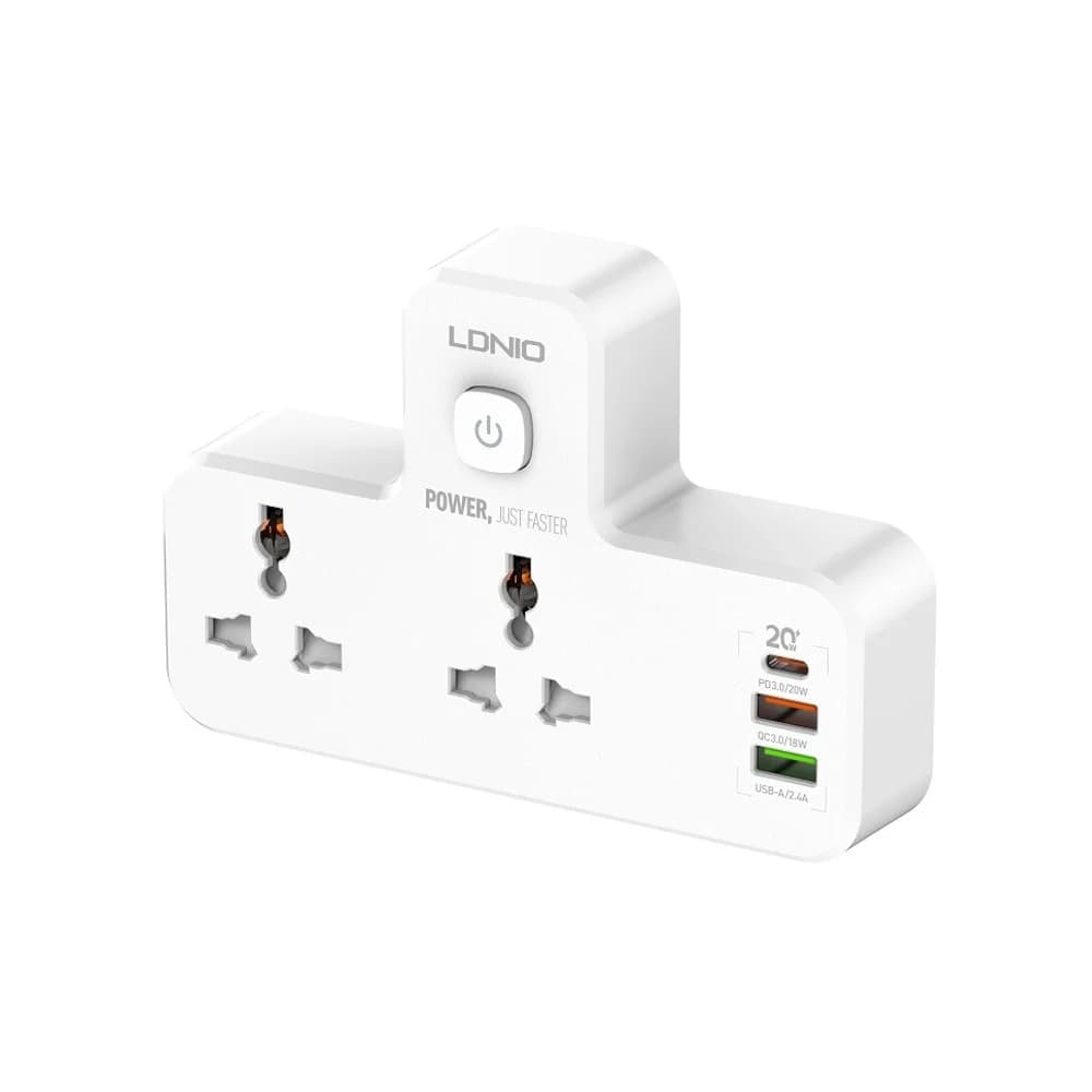Ldnio Double Plug Adaptor With Touch Control Nightlight, 2 Way Plugs Extension Multi Sockets Wall Charger Adapter With 1 Usb-c & 2 Usb Slots Pd & Qc3.0, Power Socket For Home,office-