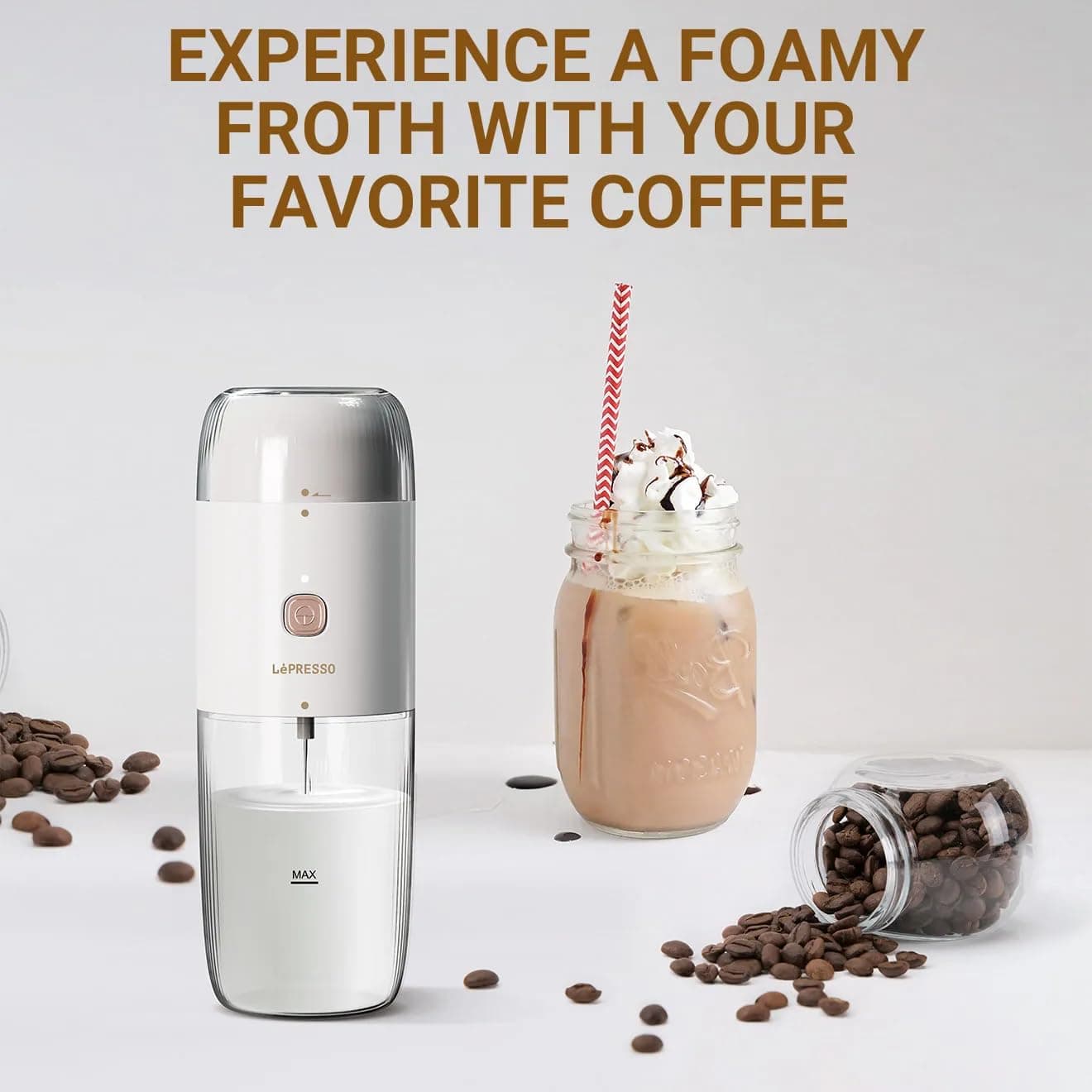 LePresso Portable Cordless Coffee Grinder and Milk Frother