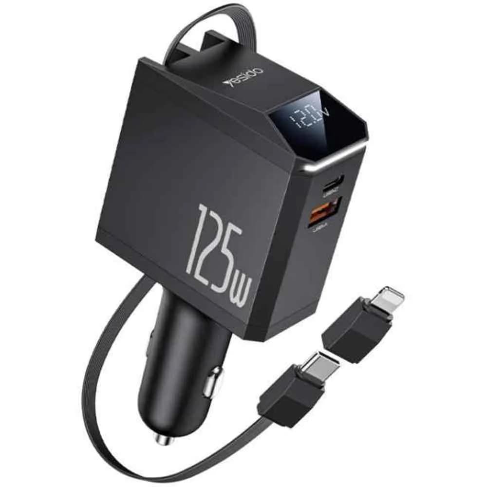 Yesido Car Charger with Charging Cable Black – Y71
